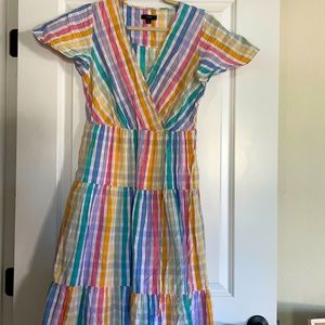 J crew faux wrap dress in rainbow gingham